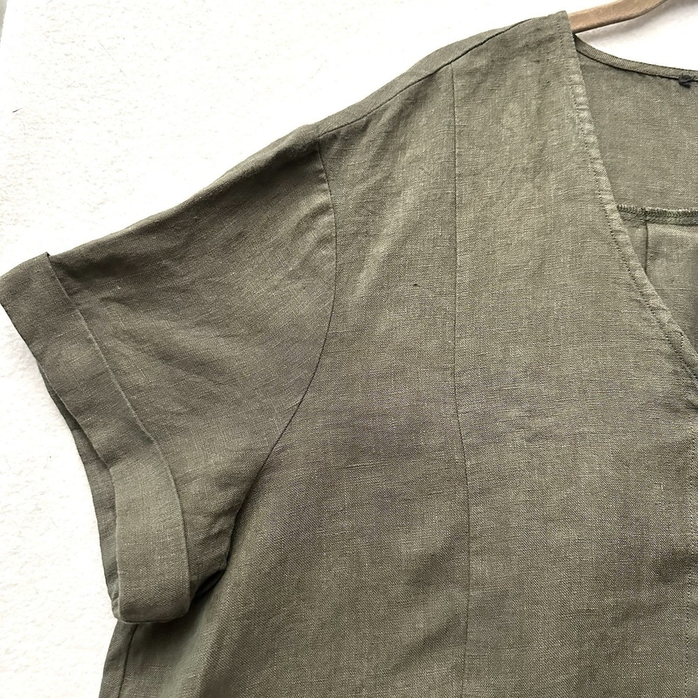 Ruti Drifter S/M Oversized 100% Linen Hi-lo Top Lagenlook Olive Artsy Nonchalant - Picture 3 of 12